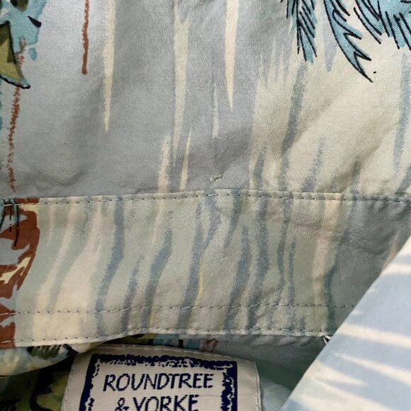 Roundtree & Yorke Short Sleeve Tropical Beach Button Down Silk Shirt Men's Large - Picture 8 of 9